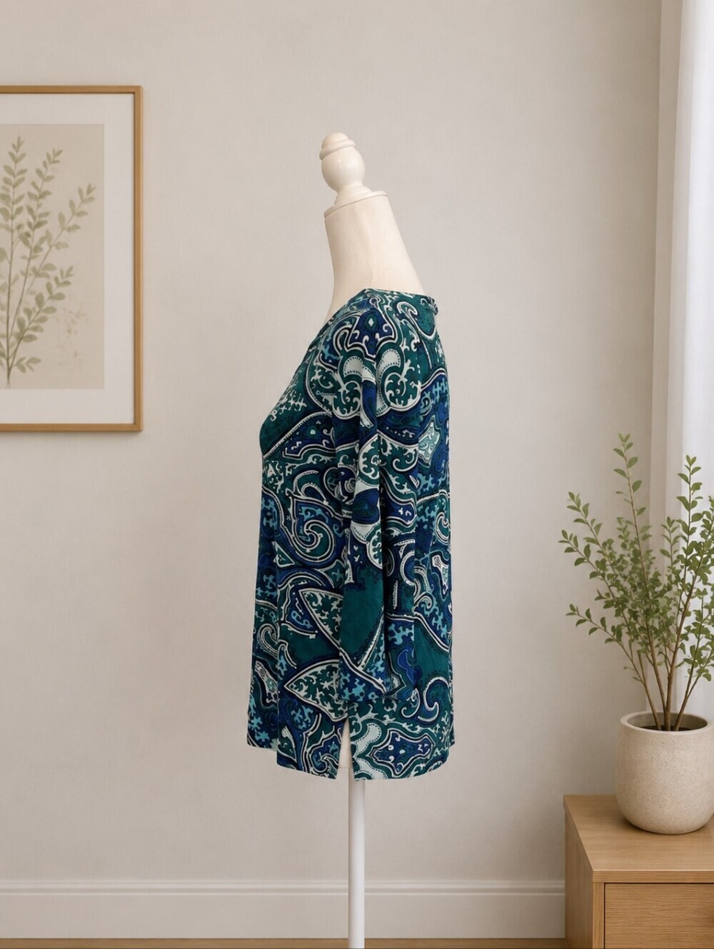 Chico's Travelers Teal Blue Paisley Print Top Women's Size 0P Petite (Small) - Picture 2 of 7